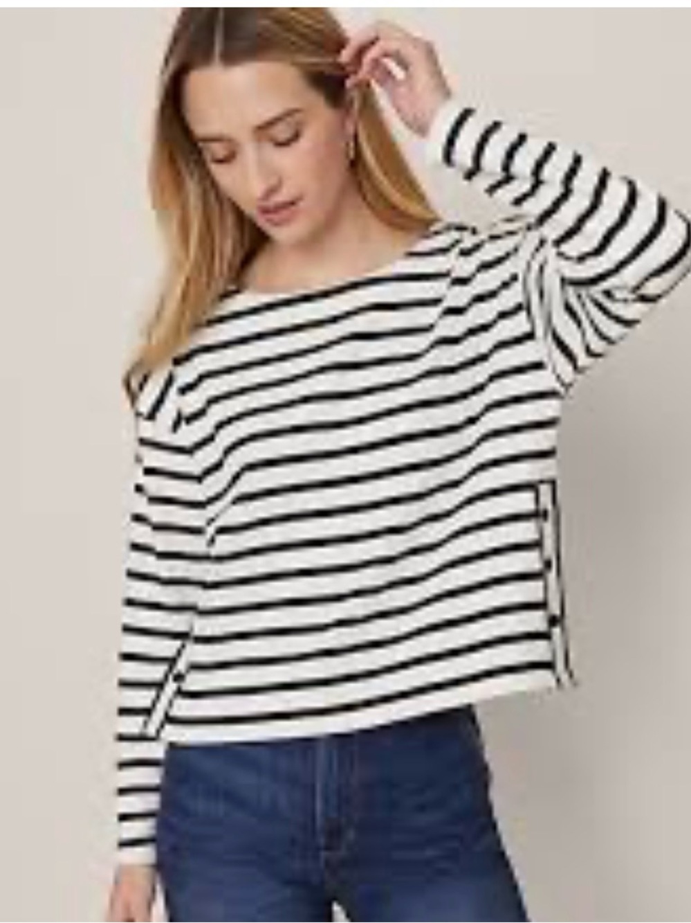 Loft preppy coastal navy & white striped boatneck timeless long sleeve top S
